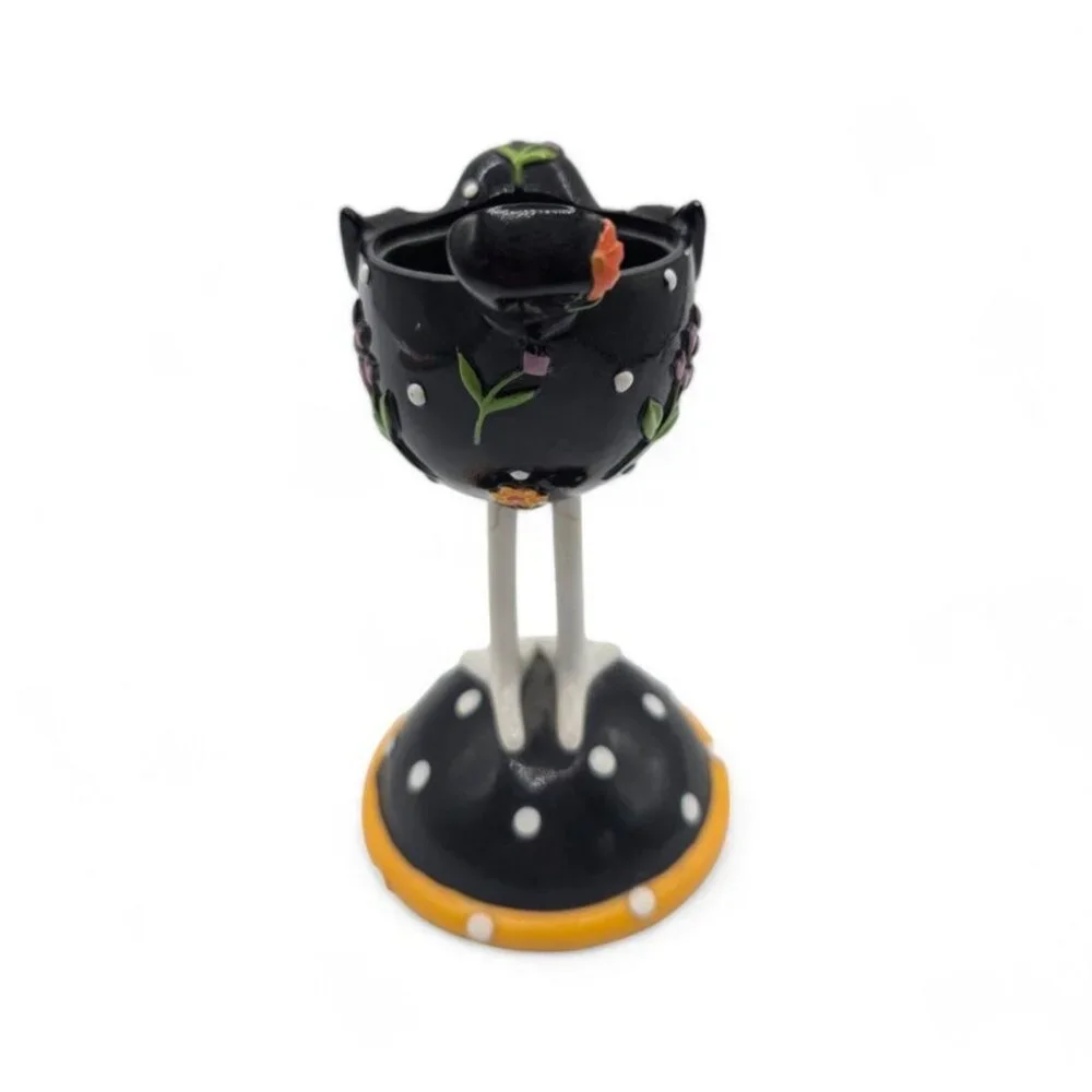 Yankee Candle Black Bird Long Legs Votive Candle Holder With Folk Art Floral Des